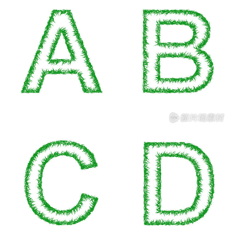 绿草字体集-字母A, B, C, D